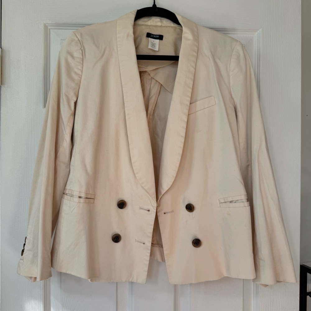 J. Crew Women's Cream Double-Breasted Blazer, Size 8